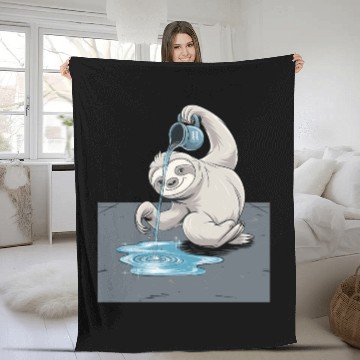 Discover Aquarius Zodiac Sloth Pouring Water with Charm Fleece Blankets
