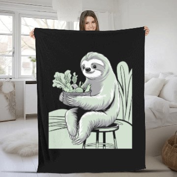 Discover Cute Sloth Hugging Plants Vegan Vegetarian Fleece Blankets