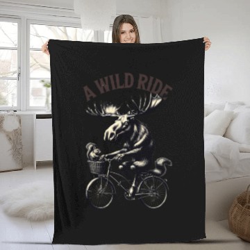 Discover Moose wild ride Fleece Blankets