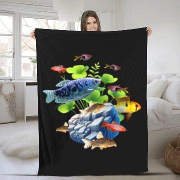 Discover Aquarium Fish Gourami Corydoras Ram Cichlid Fish Fleece Blankets