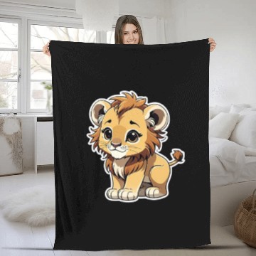 Discover Lion Chibi-Style Sticker Fleece Blankets