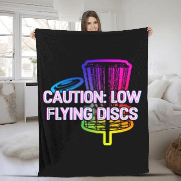Discover Caution Low Flying Discs Outdoor Game Disc Golf Fleece Blankets