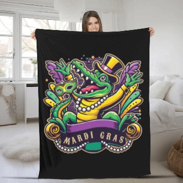 Discover Mardi Gras Alligator Mask Celebration Vibes Fleece Blankets