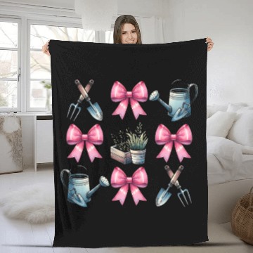 Discover Coquette Bow Gardening Gardener Tools Plants Pink Fleece Blankets