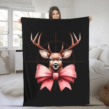 Discover Coquette Bow Deer Hunting Hunter Pink Ribbon Mom Fleece Blankets