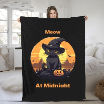 Discover Meow At Midnight Fleece Blankets