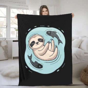 Discover Pisces Zodiac Sloth Relaxing with Fish Dreams Fleece Blankets