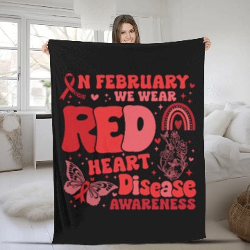 Discover In February We Wear Red Rainbow CHD Awareness Fleece Blankets