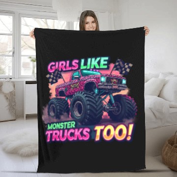 Discover Girls Love Monster Trucks Design Fleece Blankets