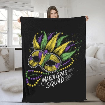 Discover Mardi Gras Squad Mask Beads Festive Vibes Fleece Blankets