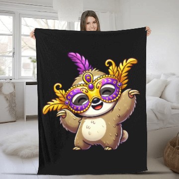 Discover Mardi Gras Sloth Mask Carnival Costume Fleece Blankets