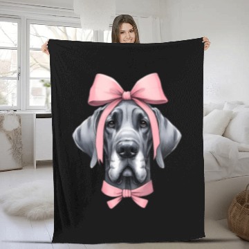Discover Coquette Bow Great Dane Dog Mom Pink Ribbon Cute Fleece Blankets