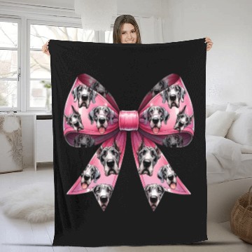 Discover Coquette Bow Great Dane Dog Mom Pattern Pink Fleece Blankets