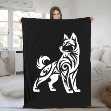 Discover Shaded Tribal Line Art Husky Dog Design Fleece Blankets
