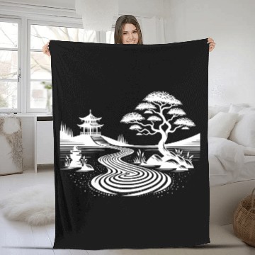 Discover Meditative Balance Japanese Temple Garden Fleece Blankets