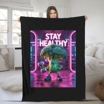 Discover Broccoli Gym Workout STAY HEALTHY Fleece Blankets