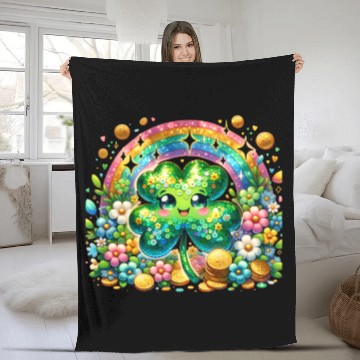 Discover St. Patrick's Day Shamrock Pot Gold Rainbow Fleece Blankets
