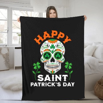 Discover Happy Saint Patrick's Day Irish Sugar Skull Fleece Blankets
