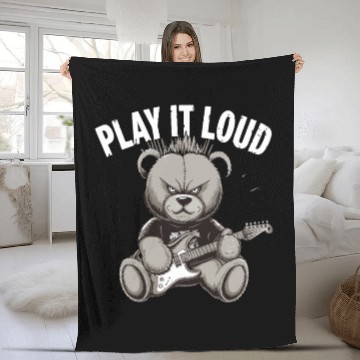 Discover Heavy Metal Bear Play It Loud Vibes for Music Fleece Blankets