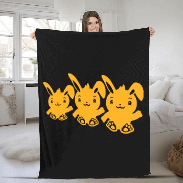 Discover 3 Rabbits Three Friends Team Crew Waving Sitting Fleece Blankets
