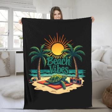 Discover Beach Vibes Turtle Fleece Blankets