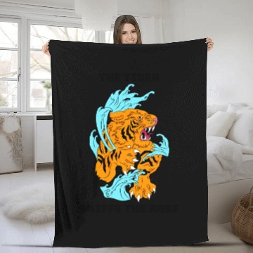 Discover Fierce Tiger and Waves Graphic Fleece Blankets Design