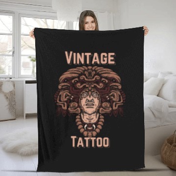 Discover Vintage Tattoo Art – Aztec Warrior Design Fleece Blankets