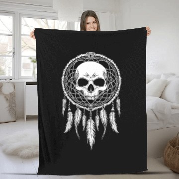 Discover Skull Dreamcatcher Gothic Boho Skull Tribal Fleece Blankets