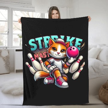 Discover The Ultimate Bowling Cat Champion Fleece Blankets