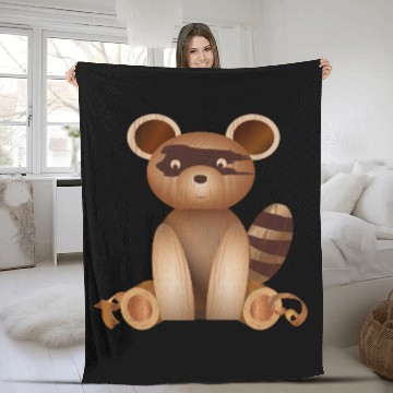Discover Illustration in wood look - raccoon figure Fleece Blankets
