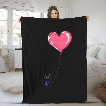 Discover Cat Holding a Heart-Shaped Balloon Fleece Blankets