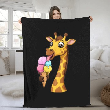 Discover A giraffe licking a giant ice cream cone. Fleece Blankets