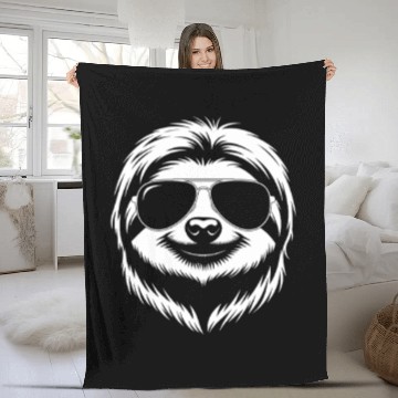 Discover Sloth with sunglasses Fleece Blankets