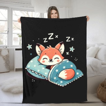 Discover Fox Sleeping In Bed At Night Time Fleece Blankets
