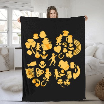 Discover Gold 4-Leaf Clover Collage graphic Design Fleece Blankets