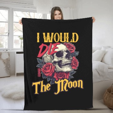 Discover I Would Die For The Moon skull And Roses Art Fleece Blankets