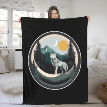 Discover Lone Wolf Under Moonlit Sky Fleece Blankets
