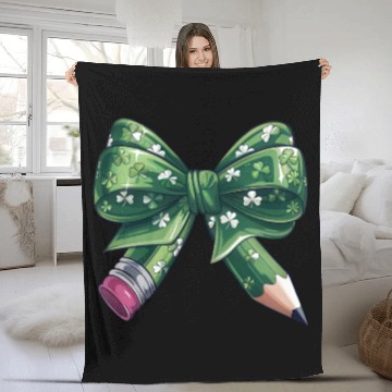 Discover Lucky Clover Coquette Bow Pencil St Patrick's Day Fleece Blankets