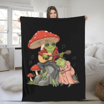 Discover Frog couple with guitar on transparent background Fleece Blankets