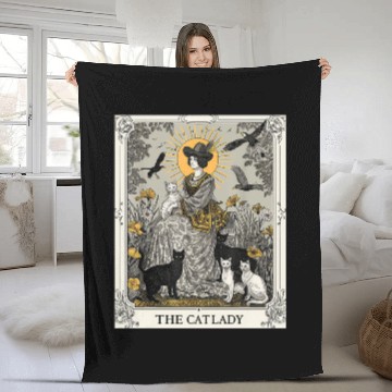 Discover The Cat Lady Tarot Card Vintage Gothic Cat Mom Fleece Blankets