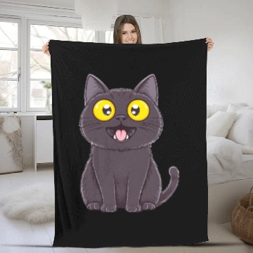 Discover Black Surprised Kitty Fleece Blankets