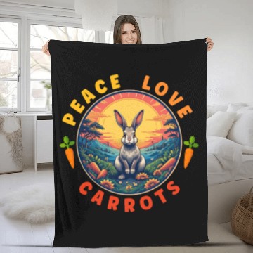 Discover Peace Love Carrots, Funny Rabbit Lover Retro Fleece Blankets