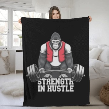 Discover Strength in Hustle Gorilla Gym Motivation Fleece Blankets