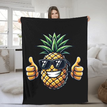 Discover Fruity Pineapple Cool Sunglasses Tropical Fruit Fleece Blankets