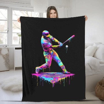 Discover Ice Cream Drip Baseball Bat Baseball Player Fleece Blankets