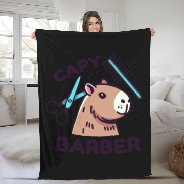 Discover Capy-Barber: Funny Capybara Pun Fleece Blankets
