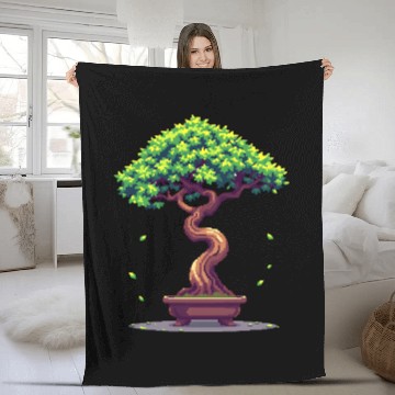 Discover Pixel Bonsai Tree – Retro Nature Serenity Fleece Blankets