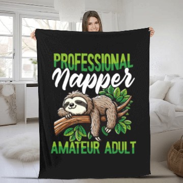 Discover Funny Sloth Professional Napper Lazy Humor Fleece Blankets
