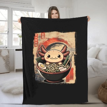 Discover Cute Kawaii Axolotl Eating Ramen Japanese Fleece Blankets