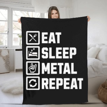 Discover Eat Sleep Metal Repeat Fleece Blankets